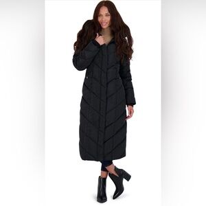 Steve Madden Women's Long Black Chevron Maxi Puffer Coat Size L